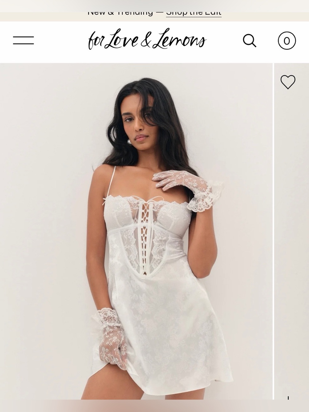 For Love And Lemons Ivory Lace-Up Satin Chemise